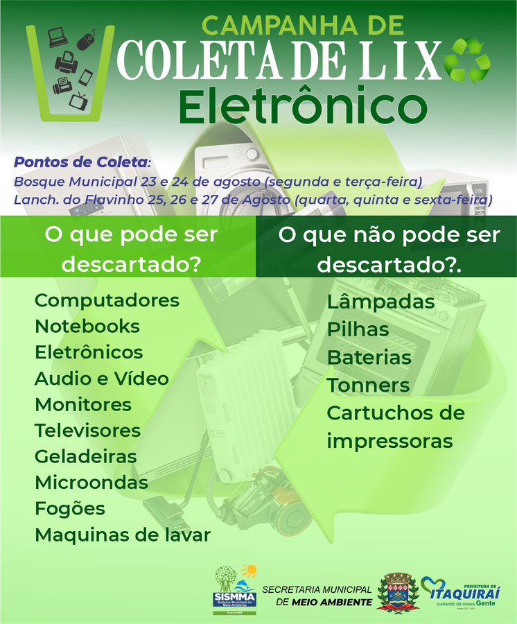 Prefeitura de Itaquiraí inicia na próxima segunda-feira (23), a Campanha de Coleta de Lixo Eletrônico